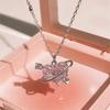 Y2K Pink Planet Heart Zircon Pendant Necklaces Women Fashion Aesthetic Clavicle Chain Necklace Valentines Day Jewelry Gift