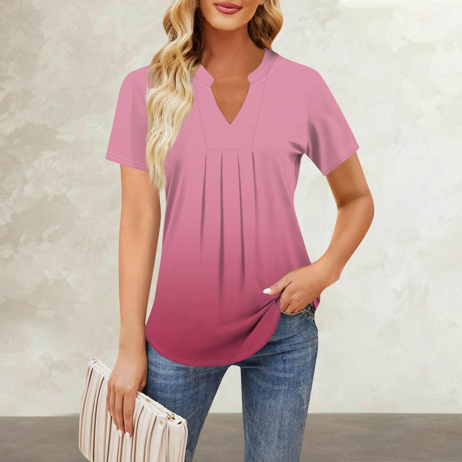 

Женская повседневная свободная футболка с коротким рукавом и v-образным вырезом на груди, плиссированная свободная футболка с принтом, топ XL арбуз красный