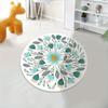 Crystal Velvet Carpet1pc Round AntiSlip Washable Mat With Floral Pattern Teal And Blue Leaf Design, Soft Polyester Material, Per
