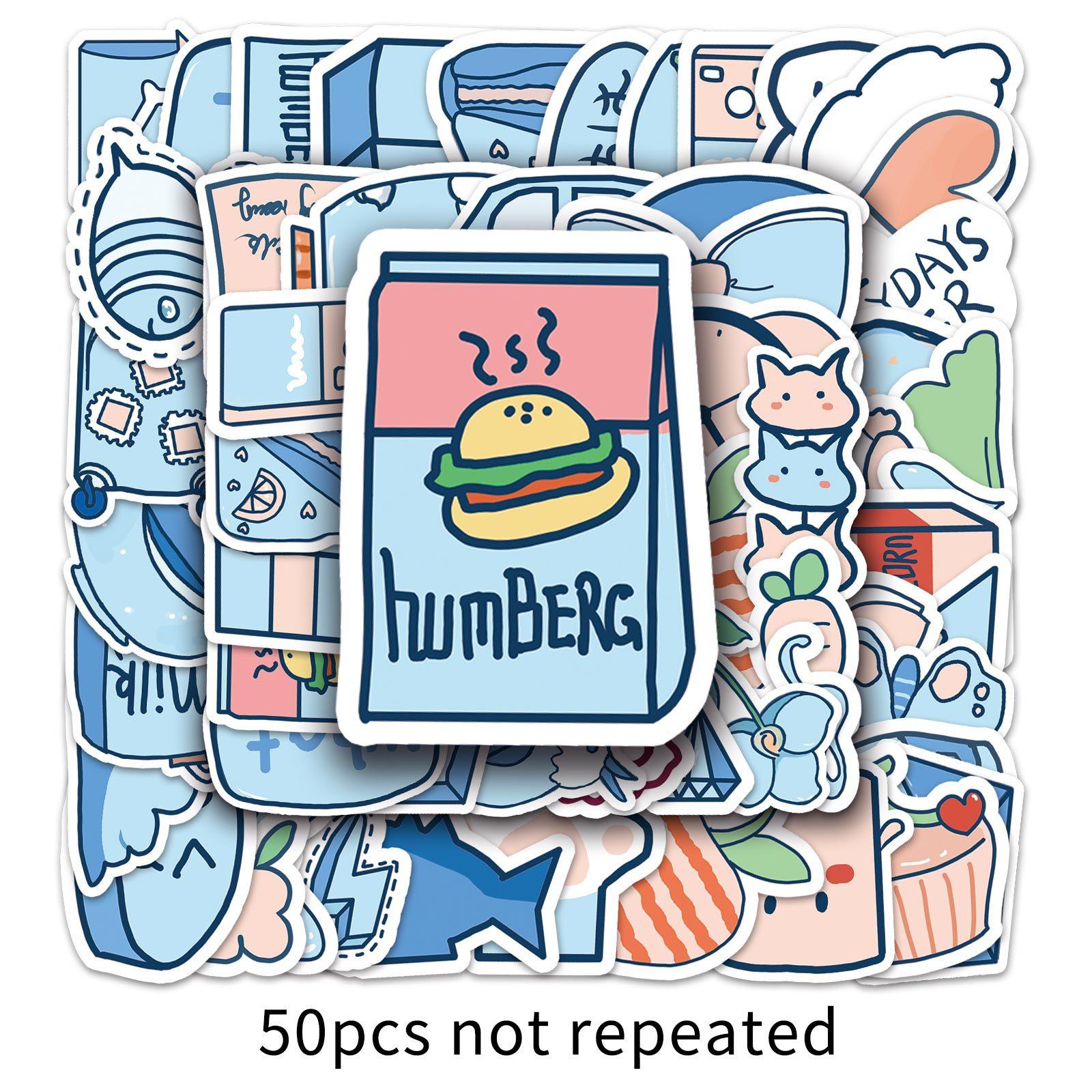 

50 Pictures of Blue Girl Heart Graffiti Non-infringement Small Fresh DIY Milk Tea Cup Suitcase Stickers Waterproof