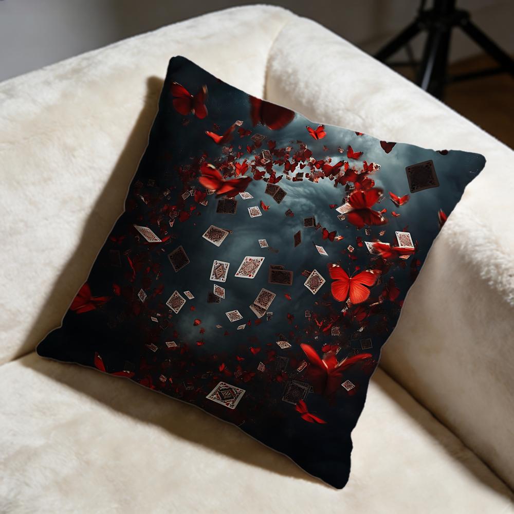 Butterfly Playing Cards Cushion Cover Soft Decorative Pillow Case Suitable for Bedroom Sofa Car Travel Use