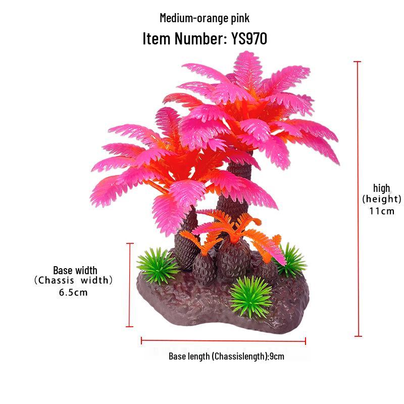 Aquarium Decor: Plastic Simulated Aquatic Plants & Coconut Tree Ornaments