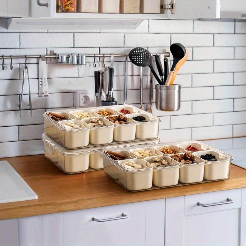 1Pack Kitchen Plastic Seasoning Storage Box with Lid and Handle Spice Storage Container Multifunctional 8 Grids Storage Box