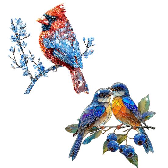 Red Bird Sun Catcher, 2D Acrylic Bird Hanging Decoration, Stained Glass Style Bluebird Suncatcher for Indoor Window Front Porch Decor