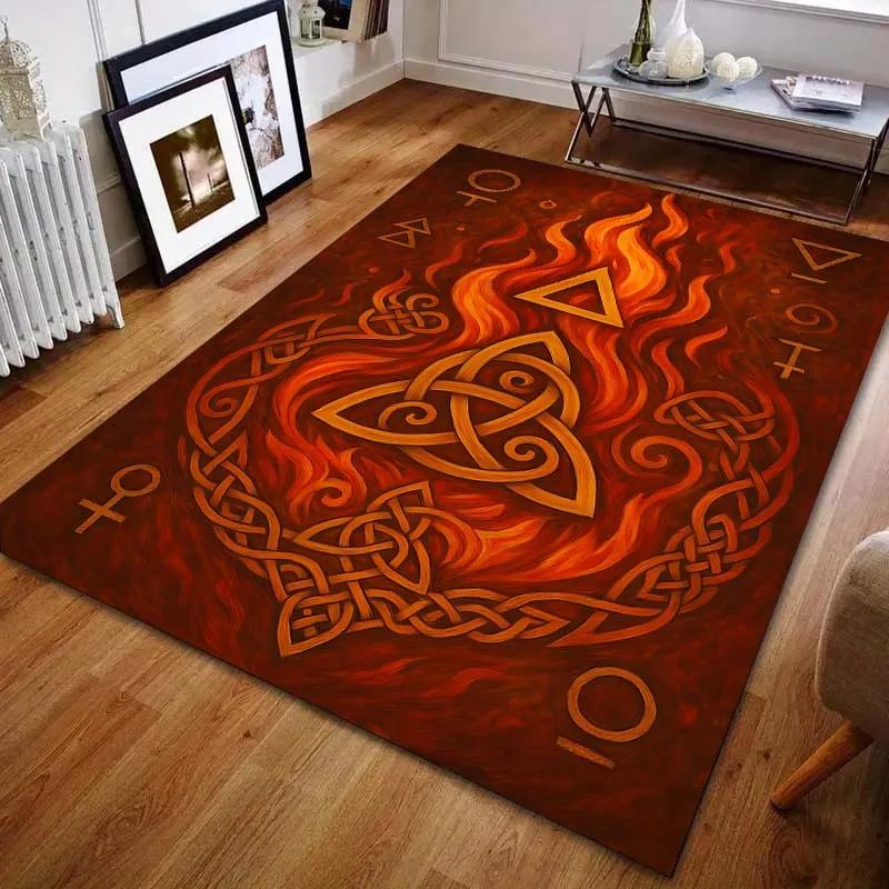 1PC Celtic Runes and Flames Pattern Carpet Bedroom Living Room Bedside Sofa Floor Mat Modern Home Decor Area Rug Large Size GIFT