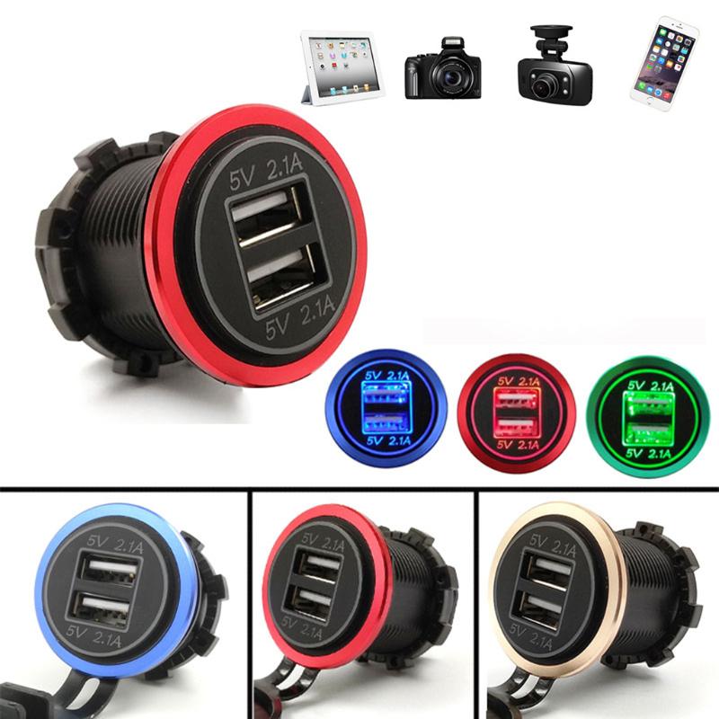 Waterproof Motorcycle Boat Car Dual USB Charger LED Power Adapter For Mobile Phone