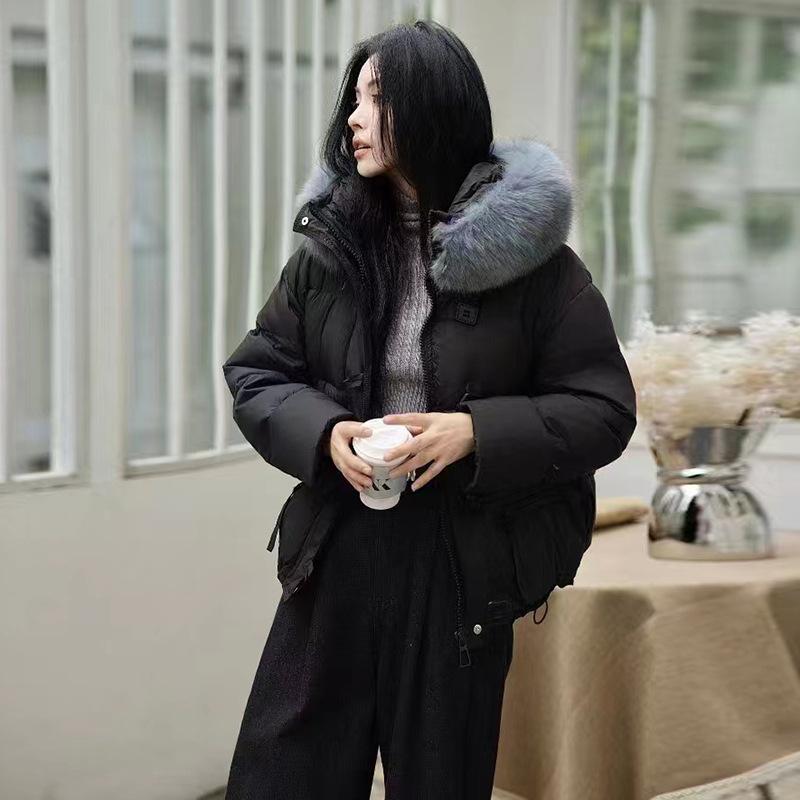 

Висококласна розкішна лисяча хутряна комір довга та коротка пухова куртка для жіночого зимового сезону 2025, нова потовщена тепла куртка для дівчини з квадратною пряжкою M