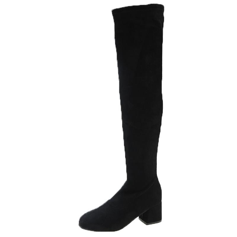 Long tube over knee elastic shoes autumn and winter thick heel side zipper suede thin small women thin boots 2025 winter 35 4435₽