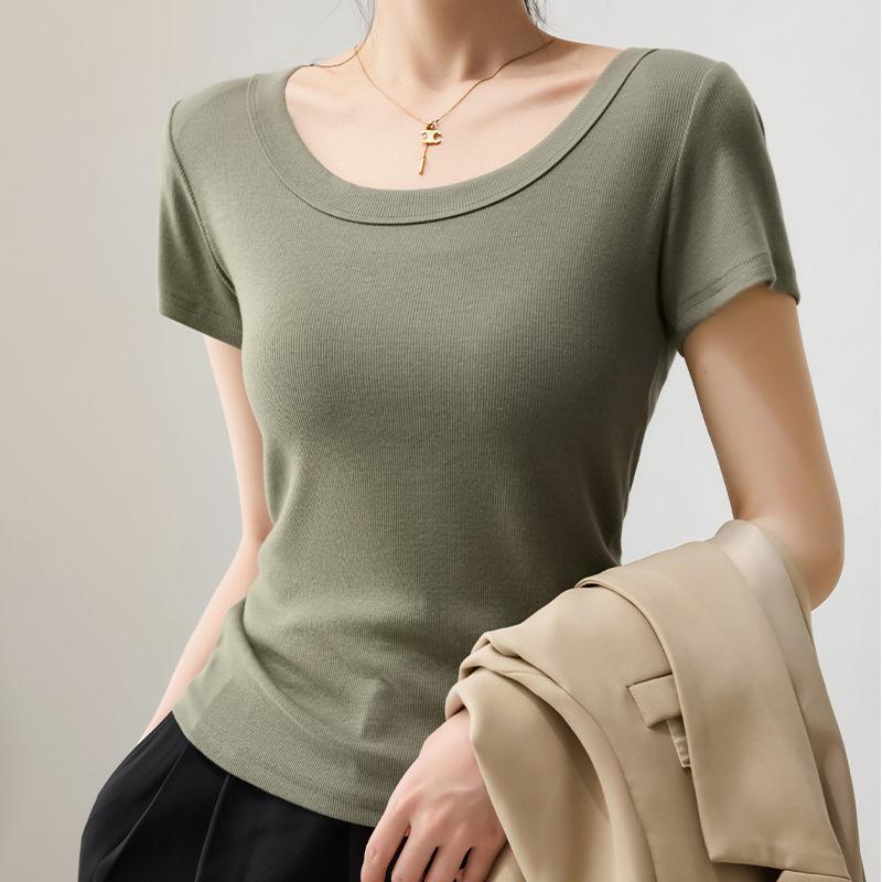 Women Solid Color Round Neck Slim Fit Short Sleeve Casual Basic T Shirt