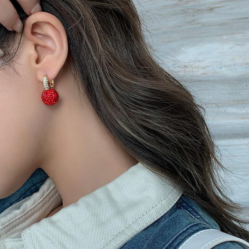 New Year's Red Earrings, A Trendy And Fashionable Internet , Diamond Ball Stud Earrings, Korean , Year Earrings For Women.