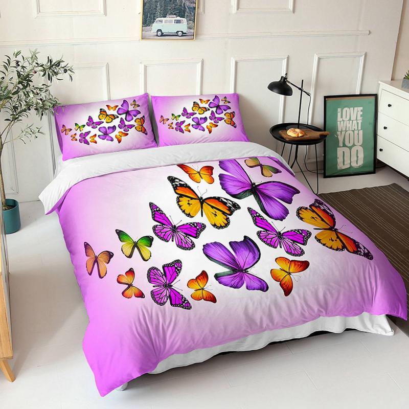 Butterfly Duvet Cover Set Queen Size Blue White Butterflies Printed Comforter Cover For Girls Kids Teens Microfiber Quilt Cover