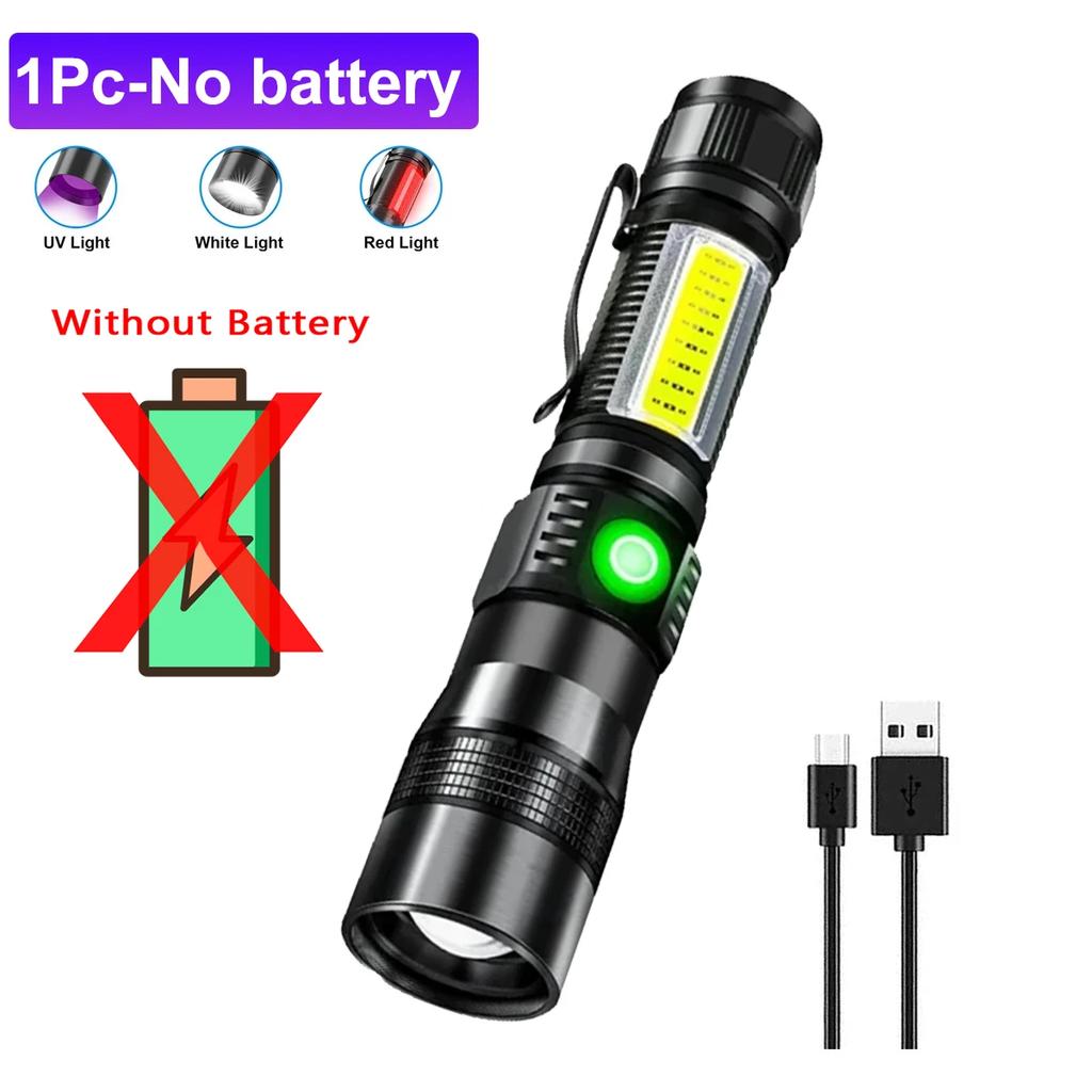 UV Light & Strong Light Flashlight USB Rechargeable Camping Lantern Pets Urine Stains Black Light Led Ultraviolet Torch Lamp