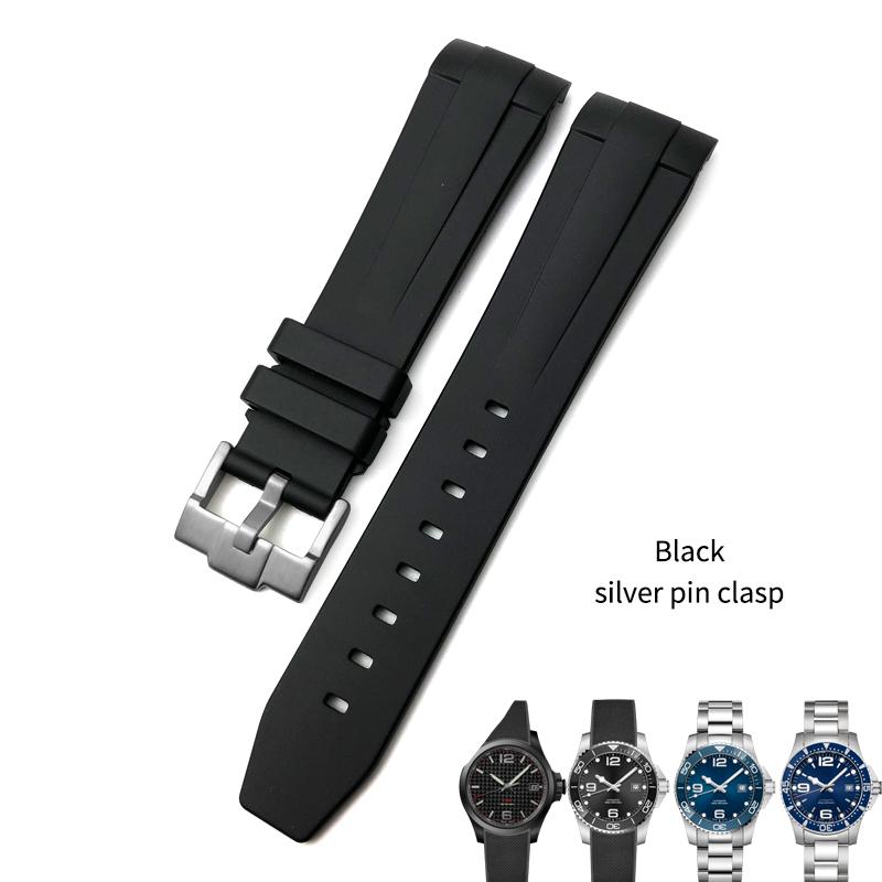 

19mm 20mm 21mm Rubber Watchband Fit for Longines Conquest HydroConquest L3.781 641 782 Silicone Watch Strap Butterfly Buckle 19mm&Silver buckle чёрный