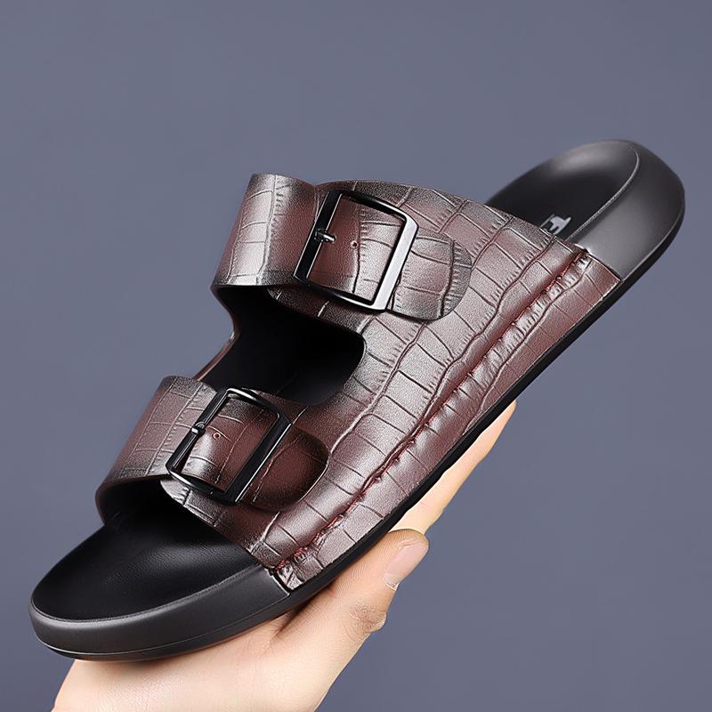 

Модные Новые Мягкая Подошва Качественная Кожа Нескользящие Шлепанцы Бренд Мужские Пляжные Шлепанцы Удобные Летние Дышащие Классика Обувь для Отпуска 44 коричневый