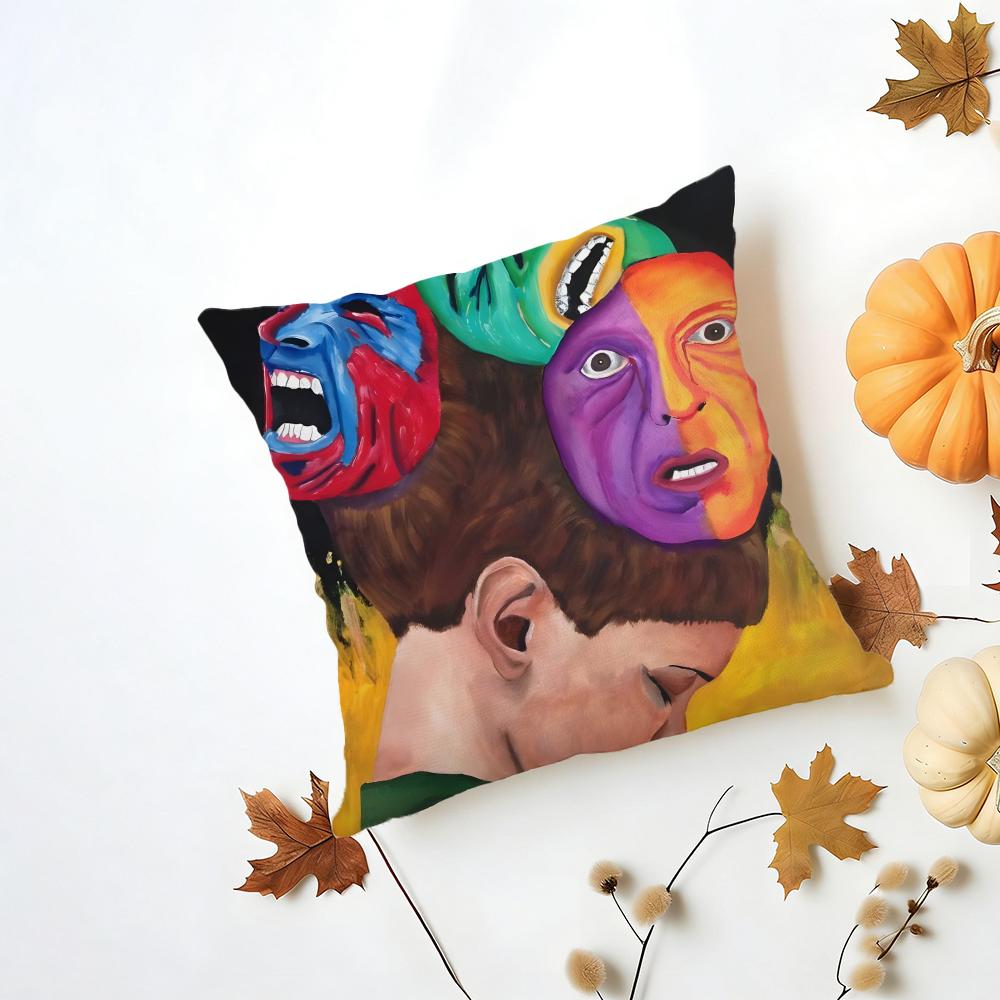 Emotional Outlet Art Painting Cushion Cover Washable Linen Pillowcase Soft  for Daily Sofa Bed Home Room Decor