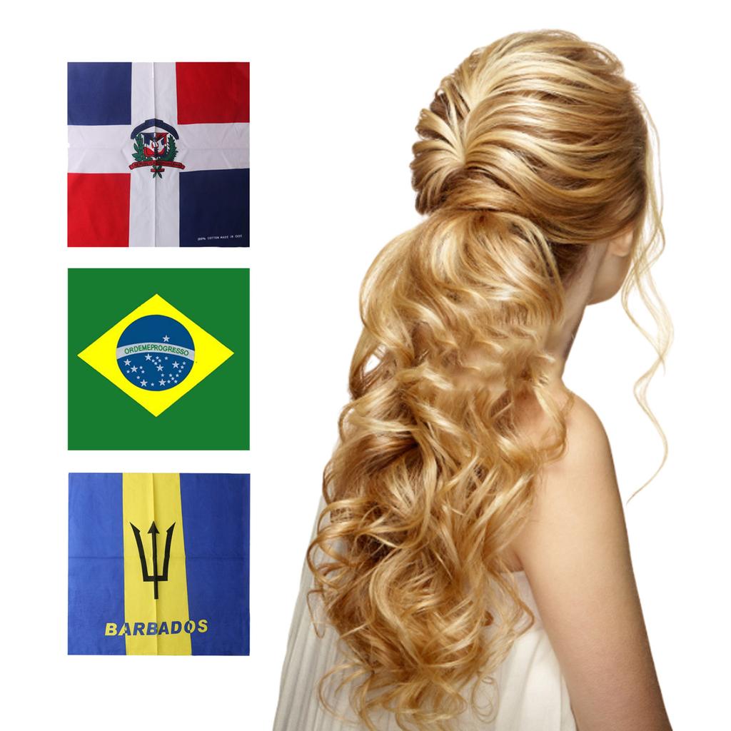 55x55cm Flag Print Bandana Music Festivals Hair Kerchief Multi Purpose Head Wrap Square Turban for Girls Photo Props