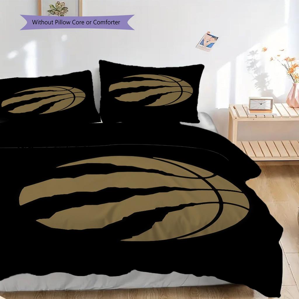 Toronto Raptors Bold Black Bedding(1 * Duvet Cover + 2 * Pillowcase, Without core)Bedding Set Soft and Comfortable Christmas Birthday Gift Bedding