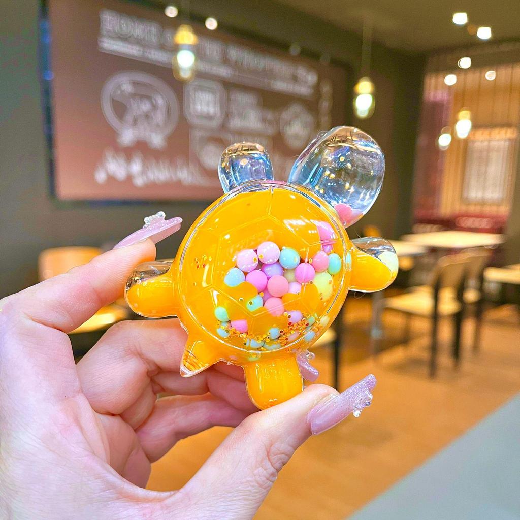 Creative Quicksand Turtle Keychain with Acrylic Macaron Colors and Large Display Stand