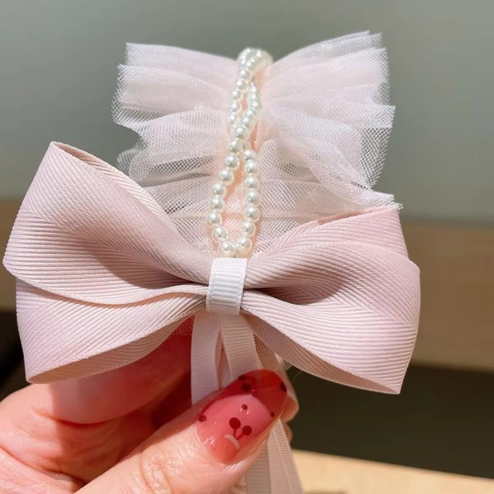 Sweet Bow Lace Headband Lolita Princess Hair Hoop Fashion Pearl Ribbon for Baby Girls