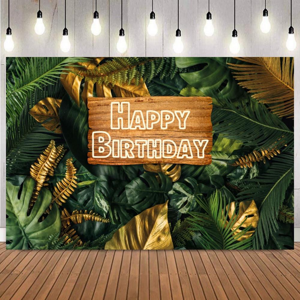 Tropical Jungle Safari Green Leaves Backdrop Baby Shower Happy Birthday Party Decor Wedding Photography Background Photo Props