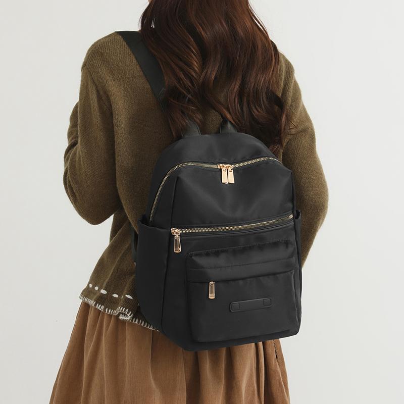 Casual Nylon Backpack Purse with Multiple Front Zipper Pockets Top Handle Everyday Daypack for Women
