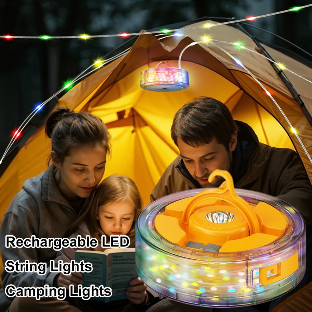 Rechargeable LED Reel String Lights Camping Lights Outdoor Camping Lamp LED Night Light For Garden Tent Room Decor