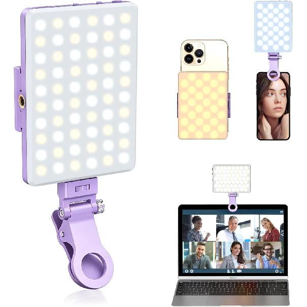 Selfie Light, Phone Light with Front & Back Clip, 60 LED Portable Light with 3 Modes, 5000mAh Rechargeable Video Light for Phone, iPhone, IPad,