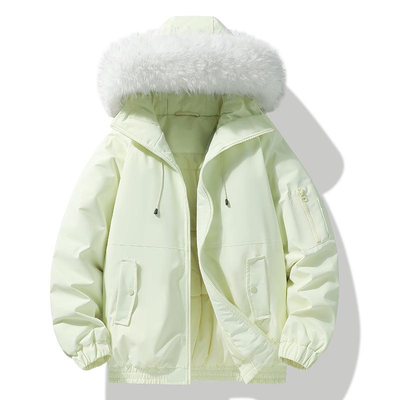 Winter Cotton Hooded Jacket with Removable Fur Collar - Windproof, Warm, and Lightweight for Couples