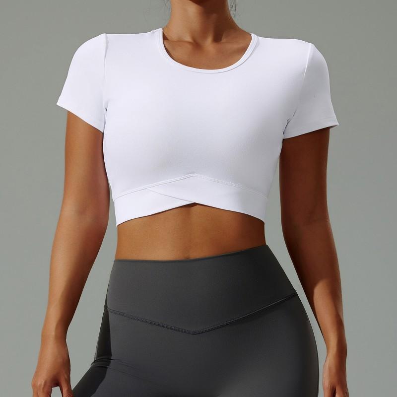 Womens Yoga T-Shirt Crop Top Short Sleeve High Stretch Breathable Fitness Workout Tee