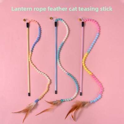Farbverlauf Laternenseil Feder Katzenspielzeug, Katzenreizstab Interaktives Spielzeug, Katzen Stressabbau Stab Interaktives Spielzeug