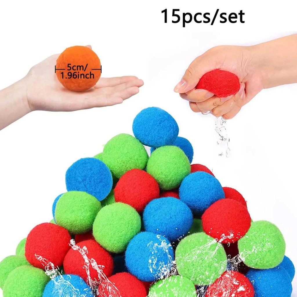 15 Stück Wiederverwendbare Schwamm-Wasserbälle Bunt für Erwachsene Kinder Schwamm-Wasserbomben Spritzballons Schwimmbad Sommer Wasser Spielzeug Spiele