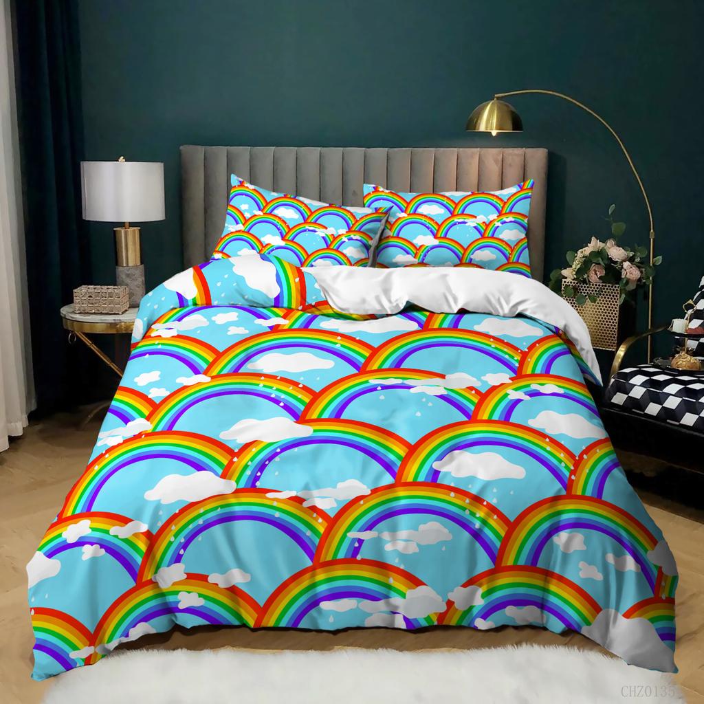 Bedruckte dreiteilige Regenbogen-Bettwäsche Neu