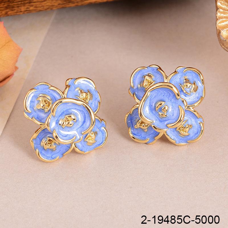 Retro flower earrings New Chinese French Chinese antique spring and summer versatile drip oil enamel senior design earrings
