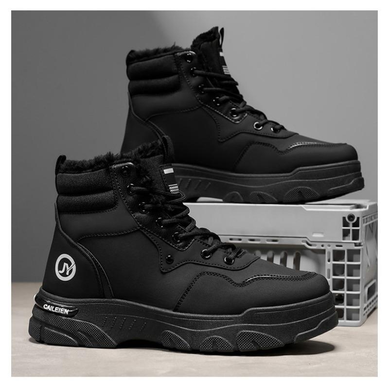 Winter Men's Wide Head Leather Boots, Outdoor Sports Warm Ankle Boots, Retro Thick Soled Men's Casual Hiking Shoes Cowboy Boots