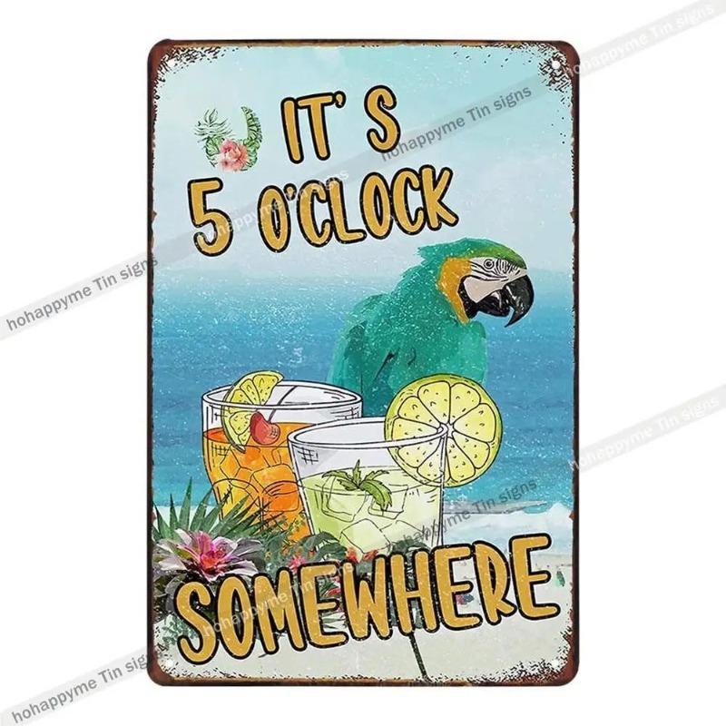 5 O'Clock Vintage Tin Sign, Retro Metal Wall Decor