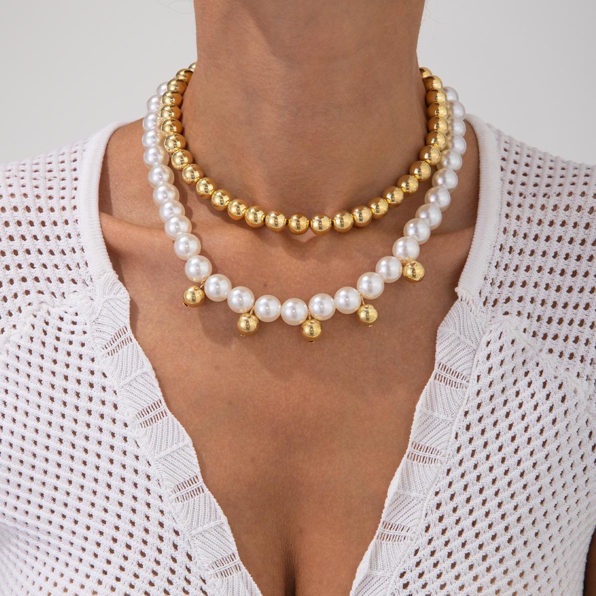 Ocean Wind Starfish Scallop Shell Necklace, Fashionable Imitation Pearl Ccb Beads Stacked Collarbone Chain