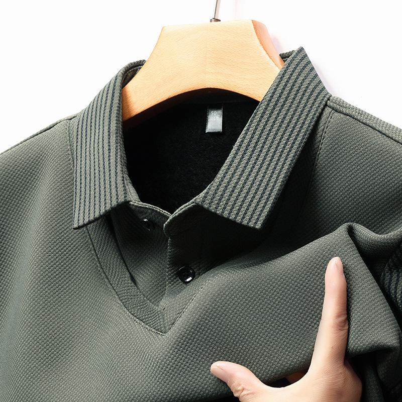 Langarm Poloshirt Herren Premium Business Casual Herren Fake Zweiteiler Gestreiftes Ärmel T-Shirt