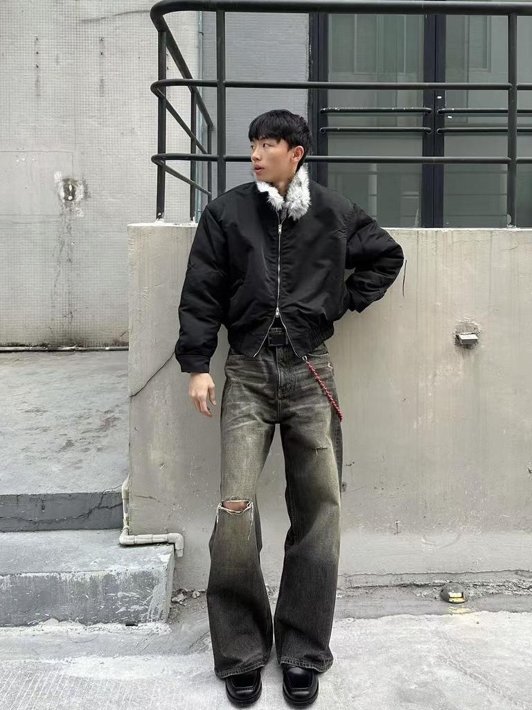 Wolf King Throne Mountain Eagle Imitation Fur Cotton Harrington Bomber Jacket for Men and Women - Thick, Padded, Cleanfit Outerwear.