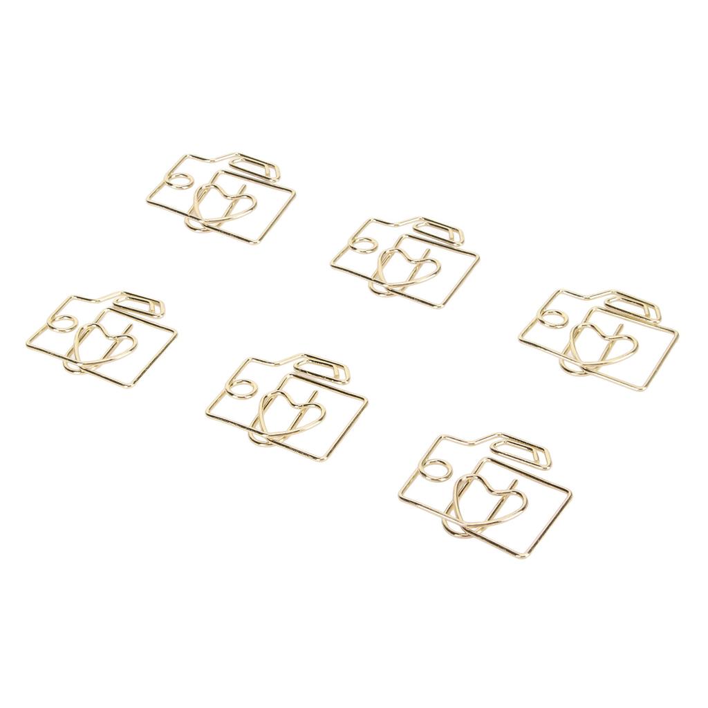 100pcs Paper Clips Prevent Slip Camera Shaped Decorative Metal Small Bookmark Paperclips for Paper Document Gold