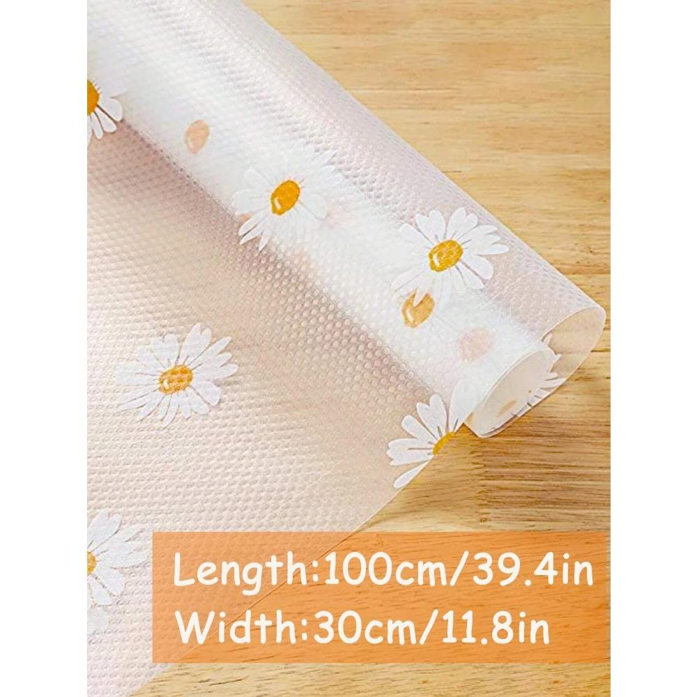 1 Roll Daisy Shelf Liner For Kitchen Cabinets EVA Waterproof Fridge Pad Cupboard Mat Easy Placemats Non-Adhesive Drawer Liner