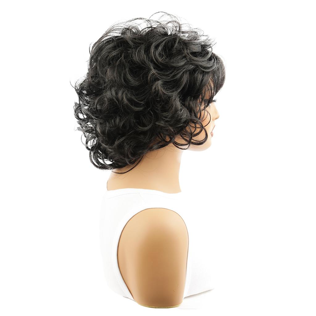 Synthetic Black Wigs With Bangs Short Curly Fluffy Wigs for Women Daily Cosplay Natural Bob Hair Heat Resistant Fiber Wig