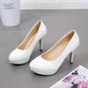 Spring and summer new super high heels shoes black waterproof patent leather light mouth round head waterproof table single shoes sexy and thin