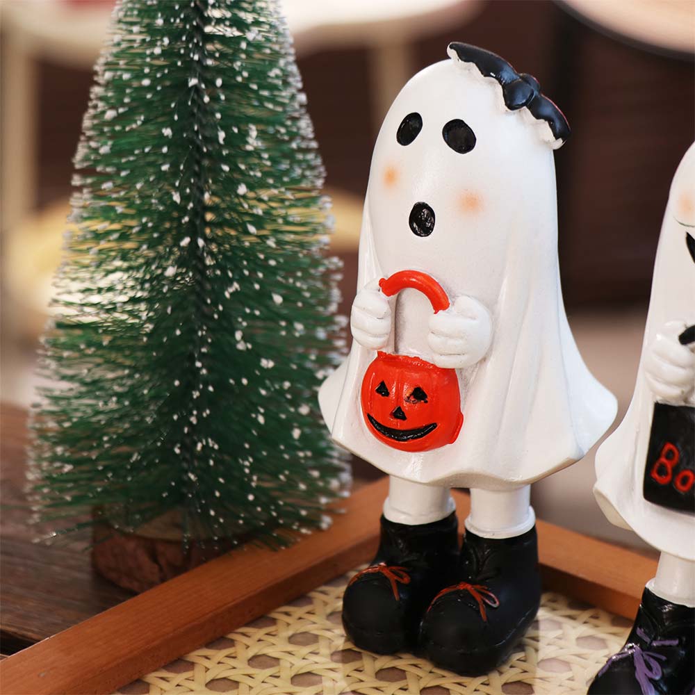 Halloween Themed Resin Ghost Figurine Handicraft Hand-painted Cartoon Standing Ghost Ornament Statue Funny