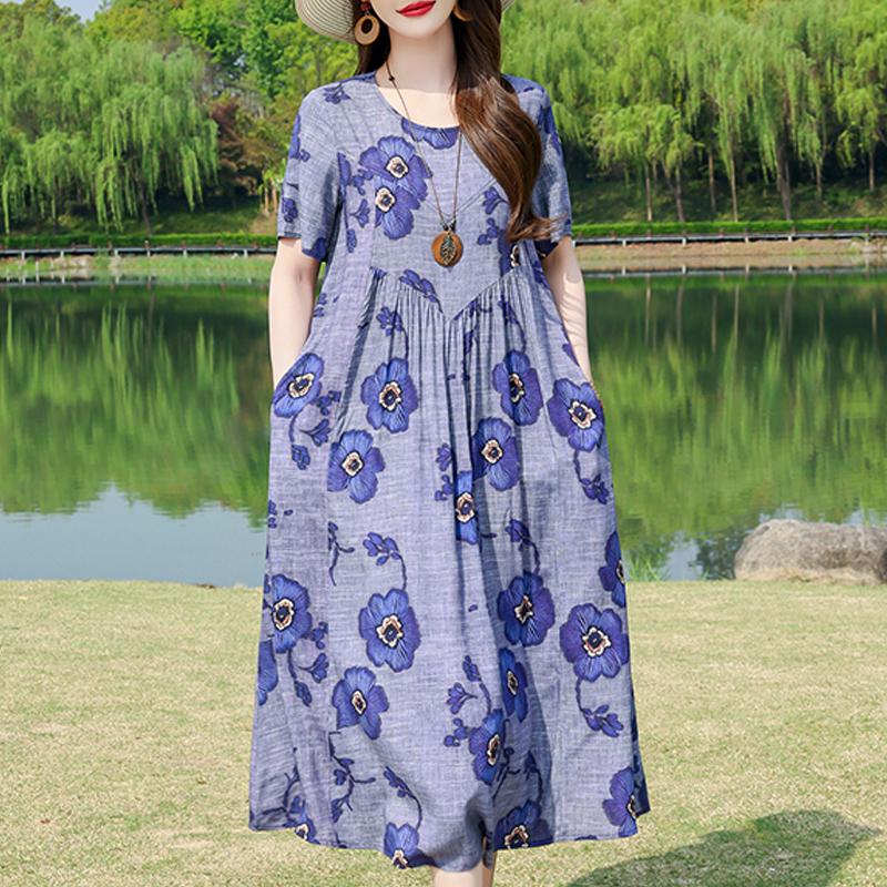 Casual zomerjurken voor dames, vintage kleding, losse korte mouwen, elegante lange jurk in grote maten