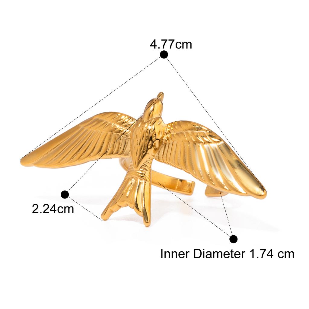 Yori Fashion Peace Dove Wing Open Ring for Women Charm Texture Rust Proof Fashion Statement Jewelry 2024 NEW