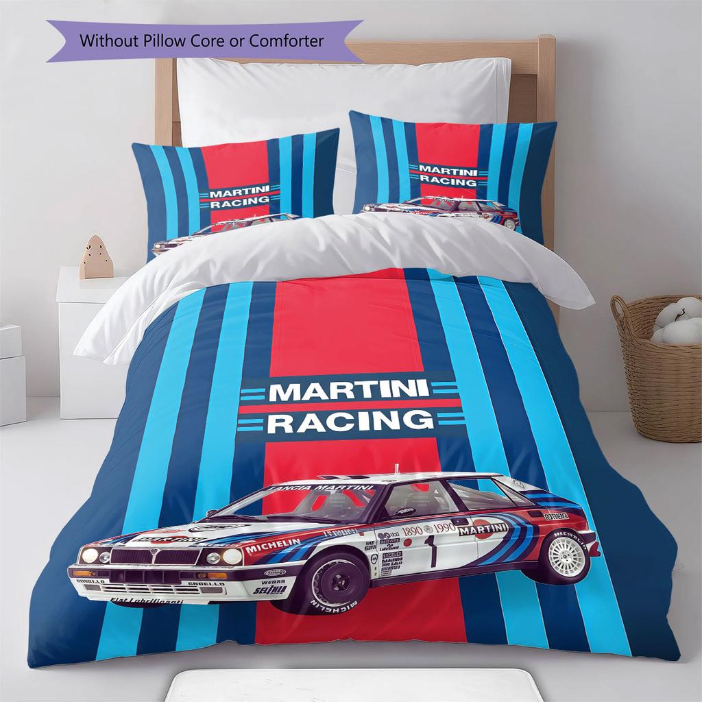 Pościel z Wzorem Martini Racing, Zestaw Kołdry Poszewka na Kołdrę Poszewka na Poduszkę Domowy Prezent Urodzinowy(1 * poszwa na kołdrę + 2 * poszewki na poduszki, bez rdzenia)