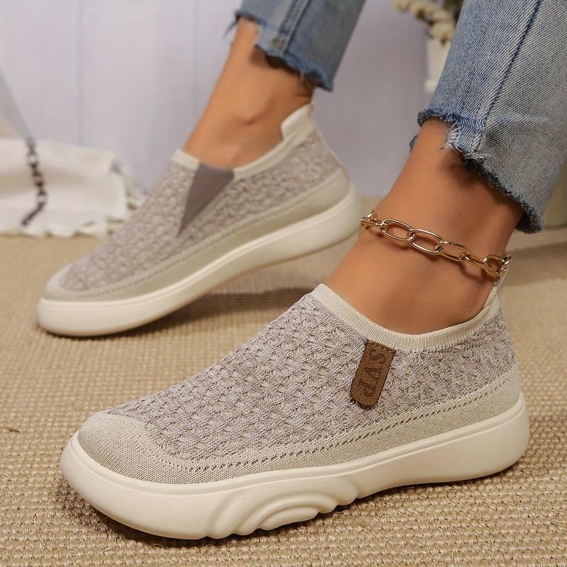 Women's Solid Color Casual Sneakers, Slip-On Round Toe Breathable Anti-Slip Shoes, Classic Flat Women's Shoes with PVC Sole and Fabric Insole