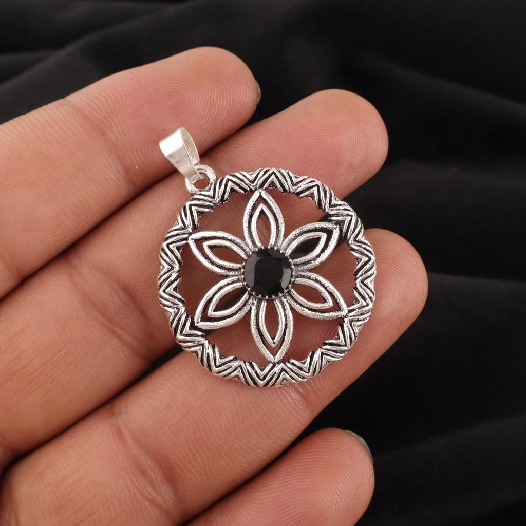 Black Onyx Gemstone 925 Sterling Silver Jewelry Handmade Designer Pendant 1.48" CP-29-22