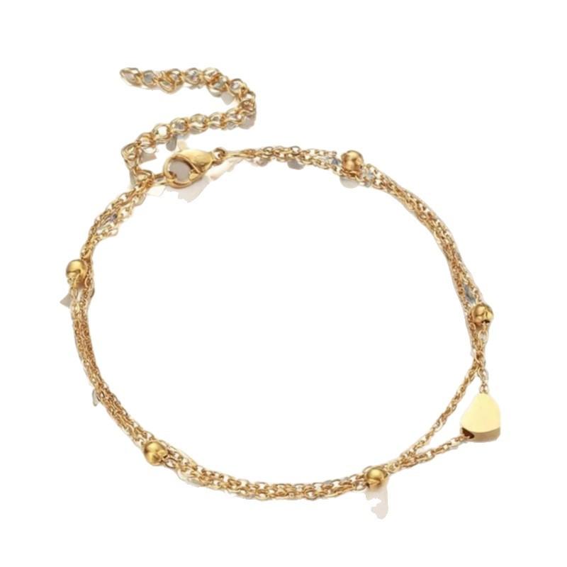 Single-piece Women's Gold Double-layered Heart Anklet, Simple Beach Foot Jewelry, Suitable for Beach Vacations and Leisure Activ