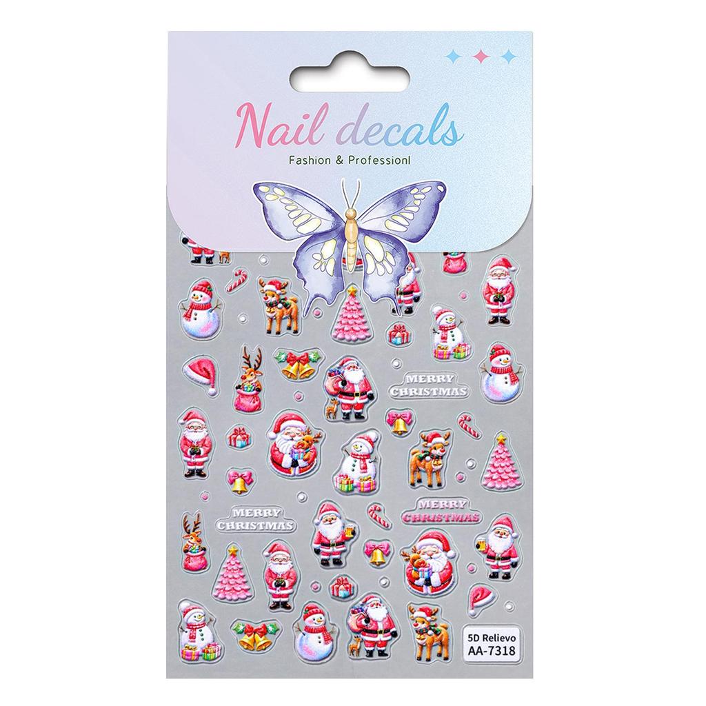 5D Embossed Snowman & Christmas Tree Nail Art Stickers - Style AA